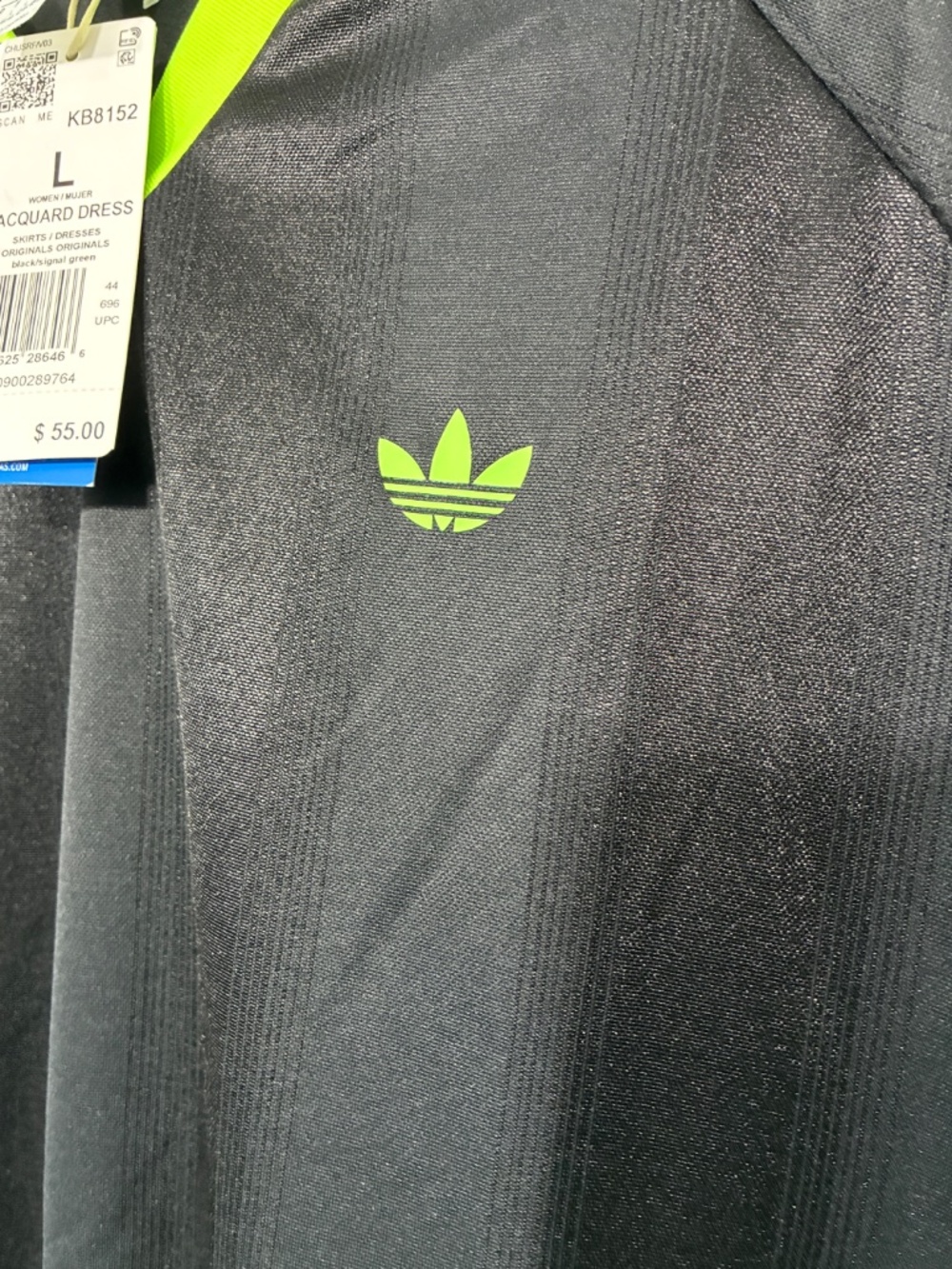 adidas Originals Large Soccer Jacquard Oversize Mini Dress Black Green KB8152 - Picture 9 of 11